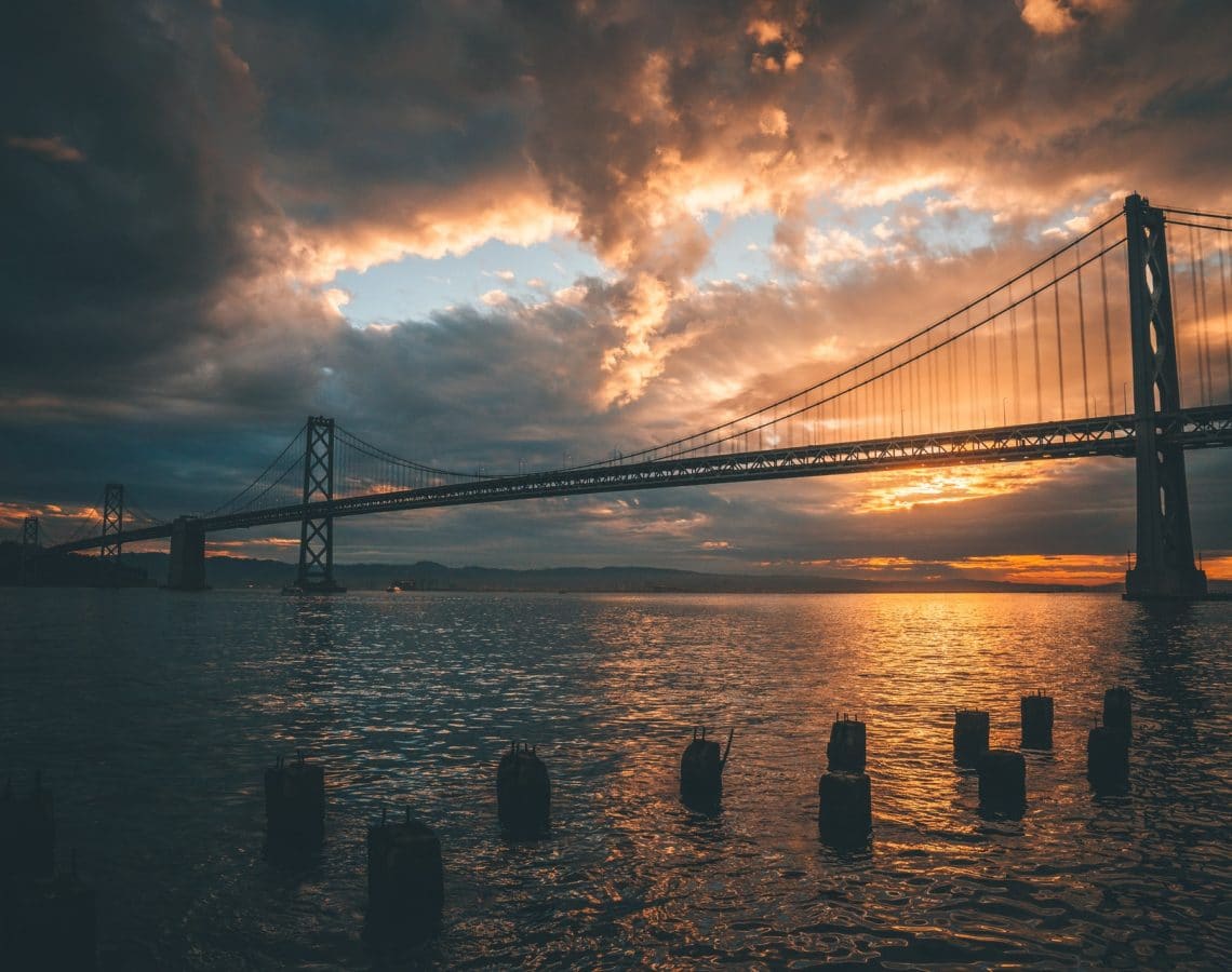 silhouette of golden gate bridge during golden hour 1485894
